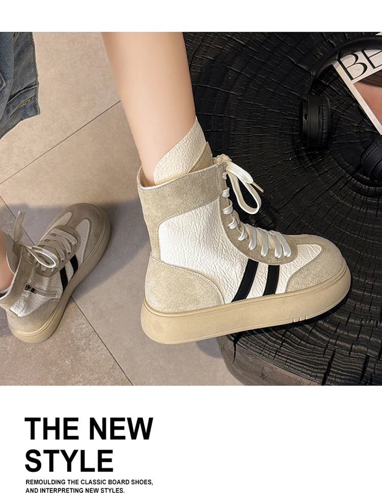 Sports and Leisure Shoes for Women New Fashionable High Top Shoes Flat Bottomed Lightweight and Comfortable Work Boots
