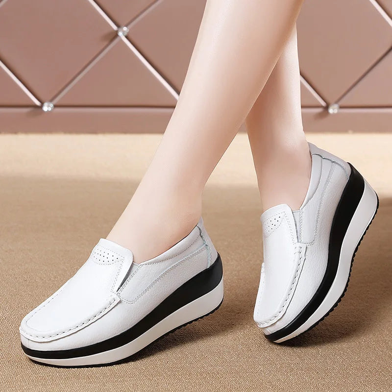 Women's Loafers Comfortable Female Vulcanized Shoes Wedge Moccasin Orthopedic Slip-on Platform Shoes