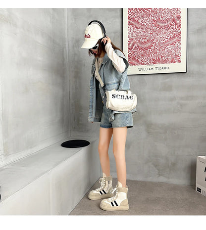 Sports and Leisure Shoes for Women New Fashionable High Top Shoes Flat Bottomed Lightweight and Comfortable Work Boots