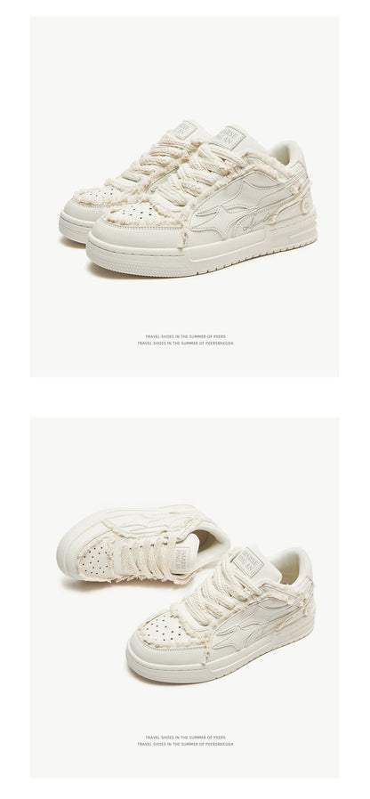 Women Shoes For Tennis. Retro Fashion Star Shoes White Leather, Outdoor Sport, Casual Shoes