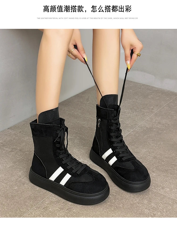 Sports and Leisure Shoes for Women New Fashionable High Top Shoes Flat Bottomed Lightweight and Comfortable Work Boots