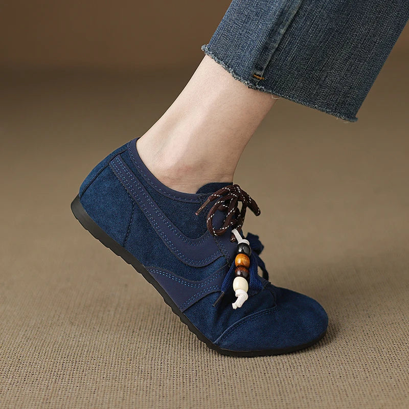 Women's Shoes Flats Casual Sneakers Round Toe Barefoot Woman Elegant Low Heel Stylish Trend Luxury High Quality Blue Vulcanize