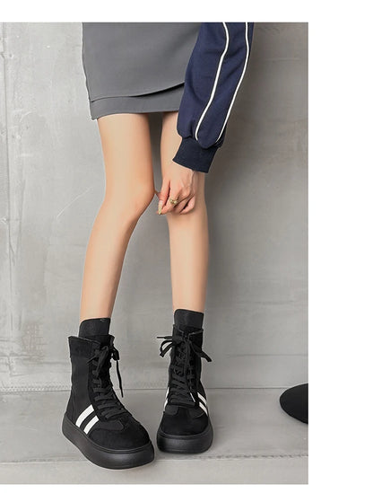 Sports and Leisure Shoes for Women New Fashionable High Top Shoes Flat Bottomed Lightweight and Comfortable Work Boots