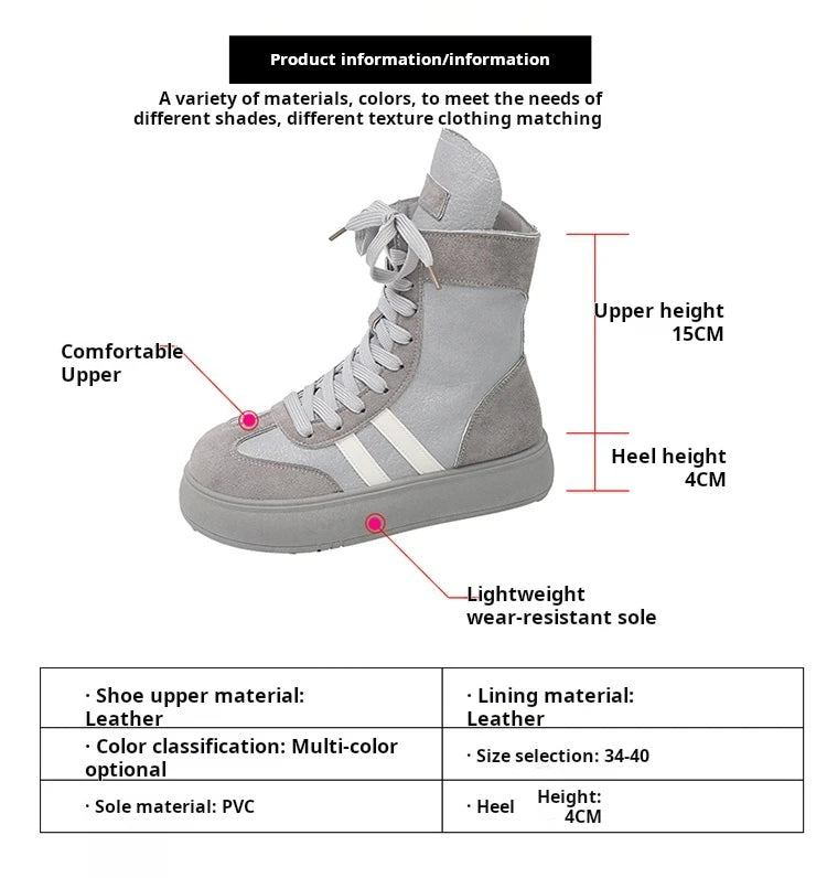 Sports and Leisure Shoes for Women New Fashionable High Top Shoes Flat Bottomed Lightweight and Comfortable Work Boots