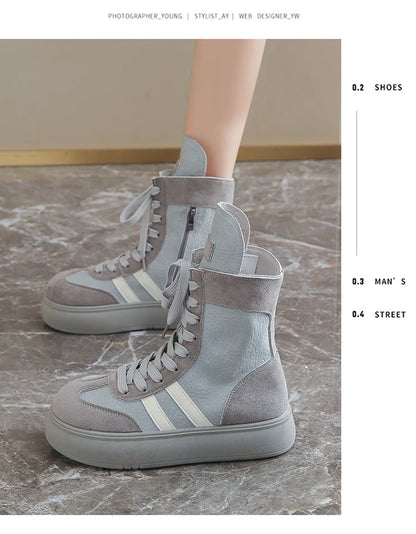 Sports and Leisure Shoes for Women New Fashionable High Top Shoes Flat Bottomed Lightweight and Comfortable Work Boots