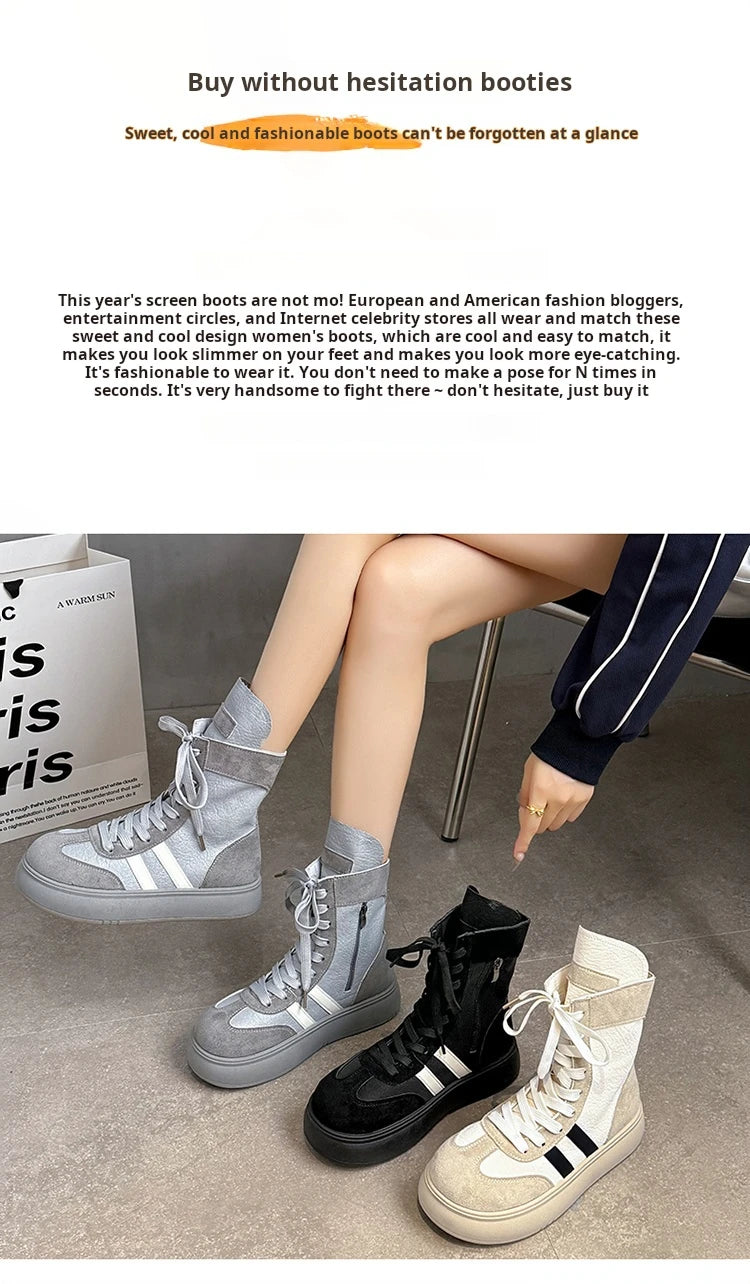 Sports and Leisure Shoes for Women New Fashionable High Top Shoes Flat Bottomed Lightweight and Comfortable Work Boots