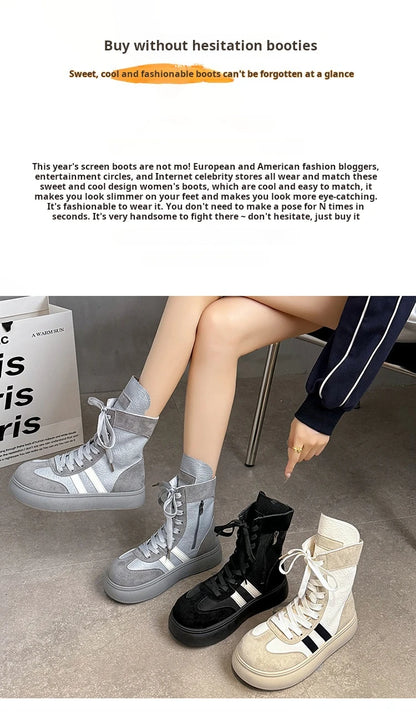 Sports and Leisure Shoes for Women New Fashionable High Top Shoes Flat Bottomed Lightweight and Comfortable Work Boots