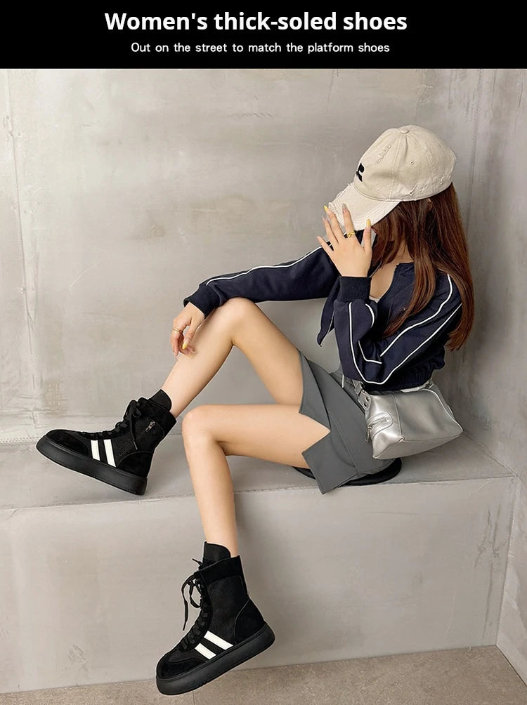 Sports and Leisure Shoes for Women New Fashionable High Top Shoes Flat Bottomed Lightweight and Comfortable Work Boots