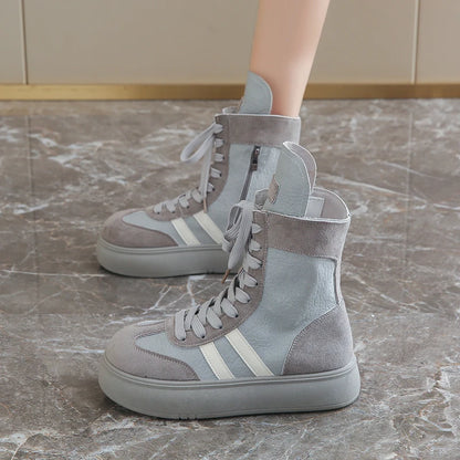 Sports and Leisure Shoes for Women New Fashionable High Top Shoes Flat Bottomed Lightweight and Comfortable Work Boots