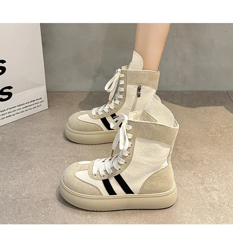 Sports and Leisure Shoes for Women New Fashionable High Top Shoes Flat Bottomed Lightweight and Comfortable Work Boots