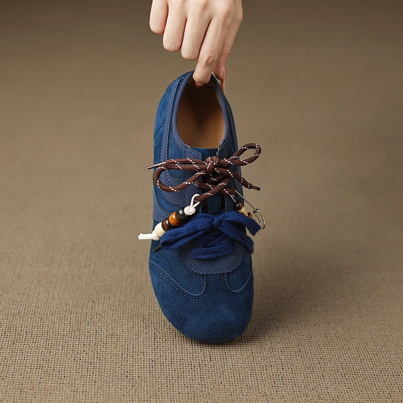 Women's Shoes Flats Casual Sneakers Round Toe Barefoot Woman Elegant Low Heel Stylish Trend Luxury High Quality Blue Vulcanize