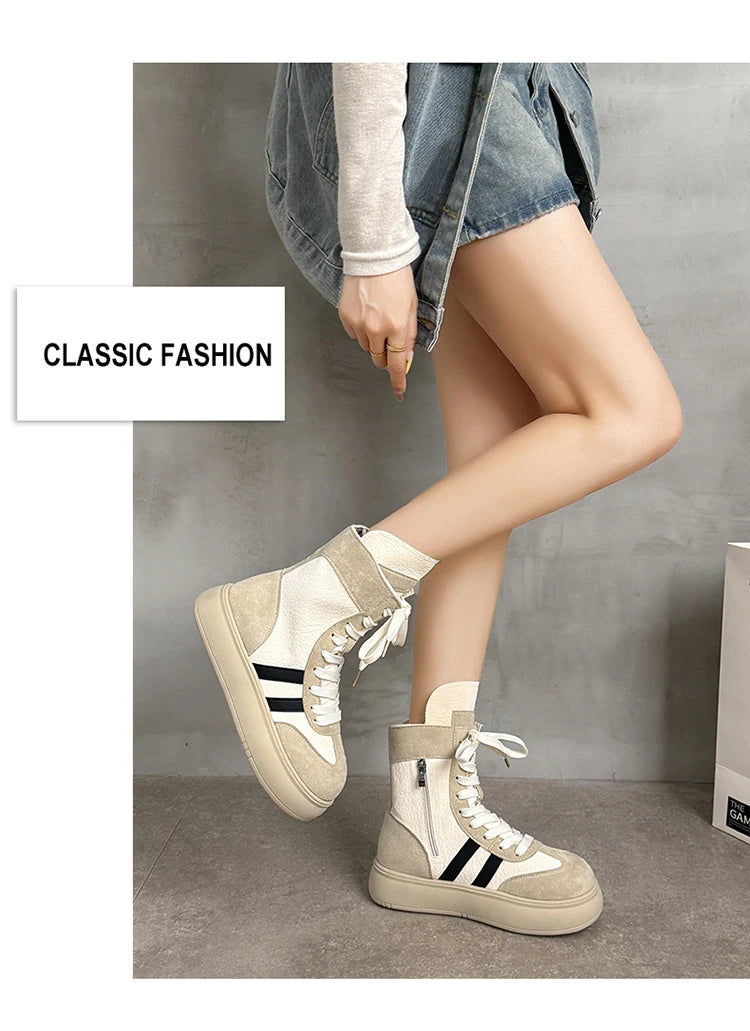 Sports and Leisure Shoes for Women New Fashionable High Top Shoes Flat Bottomed Lightweight and Comfortable Work Boots