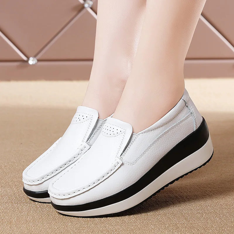 Women's Loafers Comfortable Female Vulcanized Shoes Wedge Moccasin Orthopedic Slip-on Platform Shoes