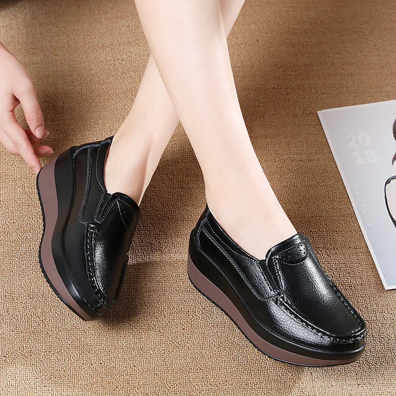 Women's Loafers Comfortable Female Vulcanized Shoes Wedge Moccasin Orthopedic Slip-on Platform Shoes