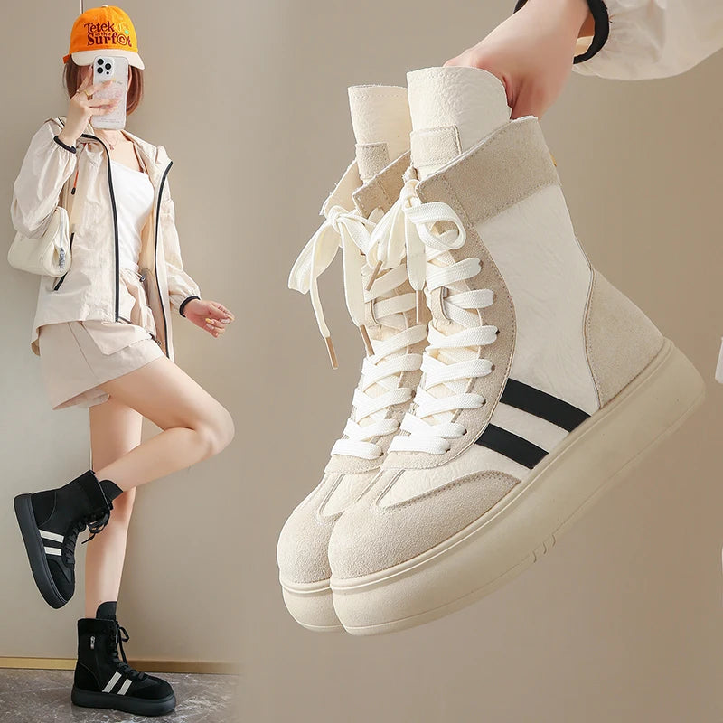 Sports and Leisure Shoes for Women New Fashionable High Top Shoes Flat Bottomed Lightweight and Comfortable Work Boots