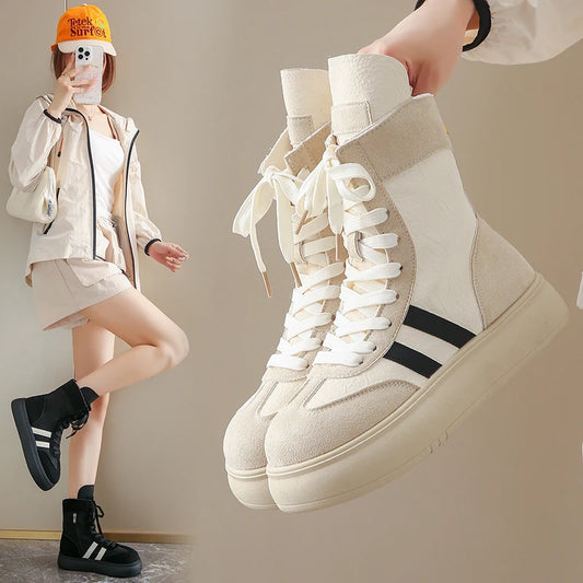 Sports and Leisure Shoes for Women New Fashionable High Top Shoes Flat Bottomed Lightweight and Comfortable Work Boots