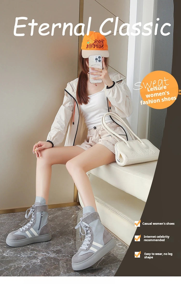 Sports and Leisure Shoes for Women New Fashionable High Top Shoes Flat Bottomed Lightweight and Comfortable Work Boots