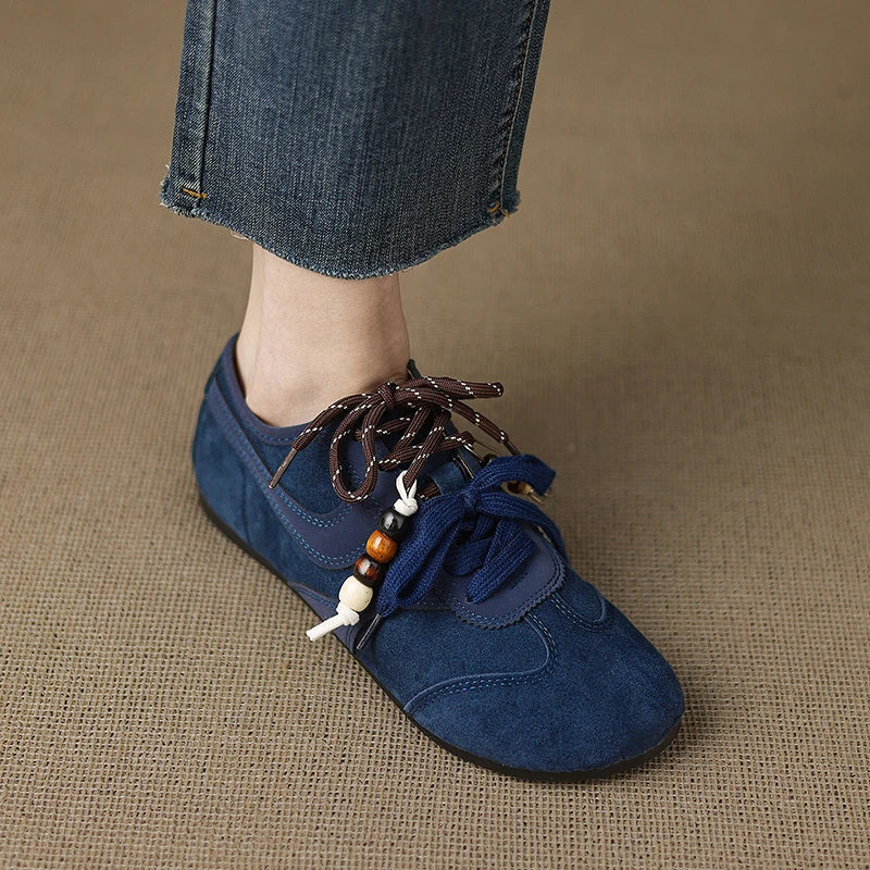 Women's Shoes Flats Casual Sneakers Round Toe Barefoot Woman Elegant Low Heel Stylish Trend Luxury High Quality Blue Vulcanize