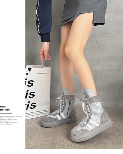 Sports and Leisure Shoes for Women New Fashionable High Top Shoes Flat Bottomed Lightweight and Comfortable Work Boots