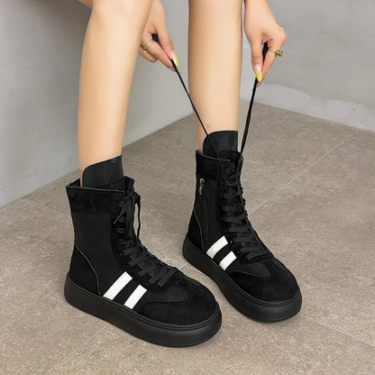 Sports and Leisure Shoes for Women New Fashionable High Top Shoes Flat Bottomed Lightweight and Comfortable Work Boots